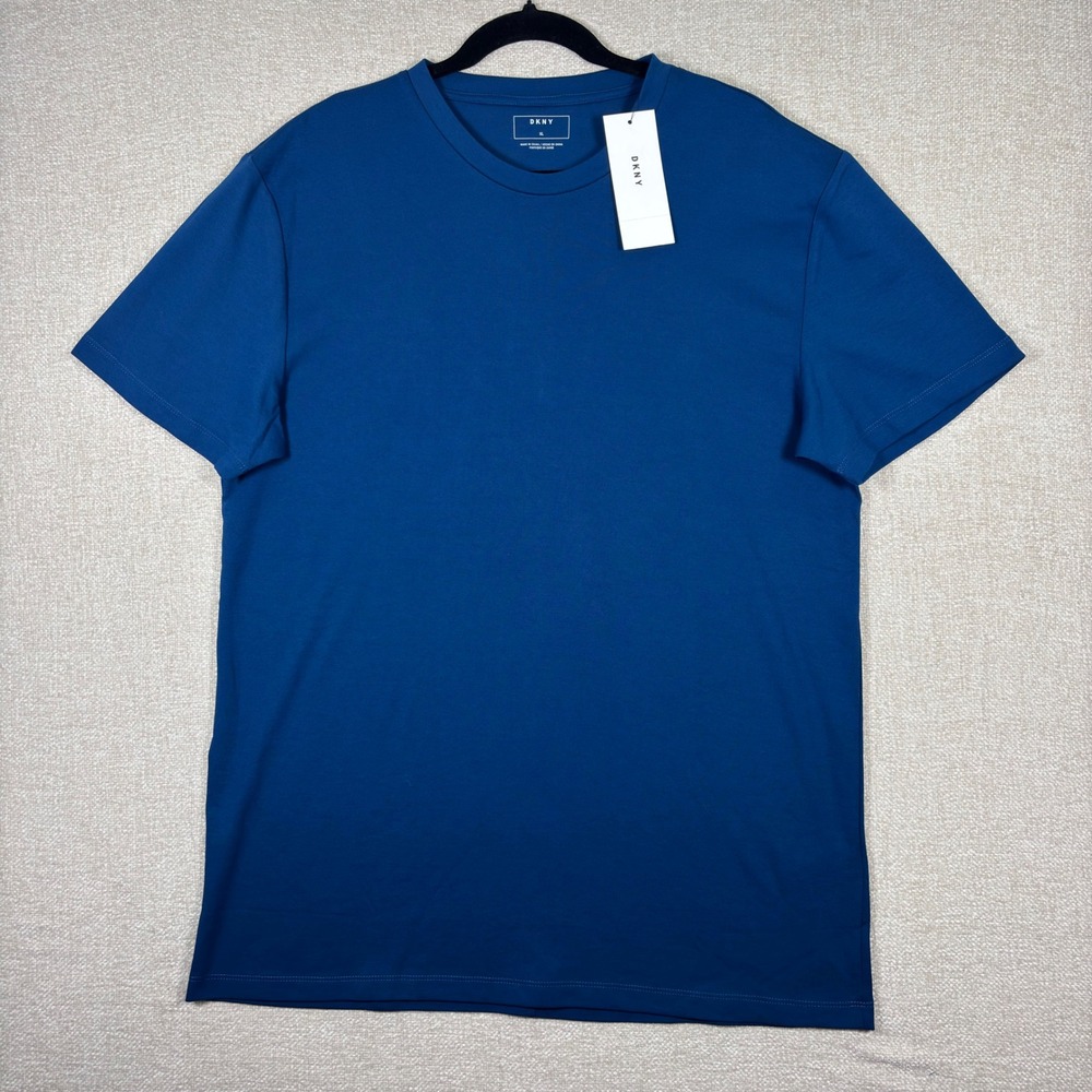 NWT DKNY Mens Pima Cotton Blend T-Shirt Blue Crew Neck XL‎